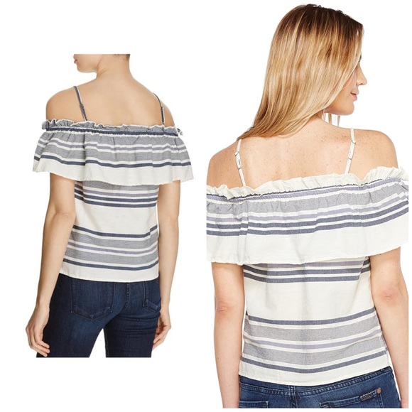 Splendid Women's Traveler Stripe Cold Shoulder, White, Medium - Picture 5 of 7